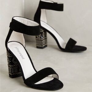 Jeffrey Campbell Size 6 Black Suede Heeled Sandals with Studded Block Heel